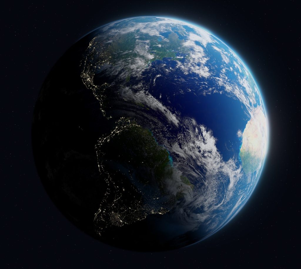 Planet Earth in space with night and city light view